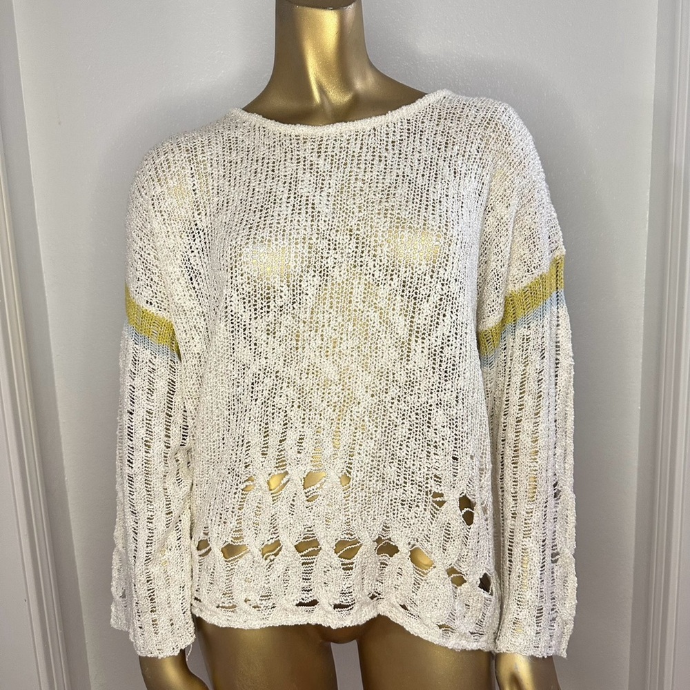 NWT Women’s FATE Fall Winter Striped Knitted Hole Sweater Top Sz Small